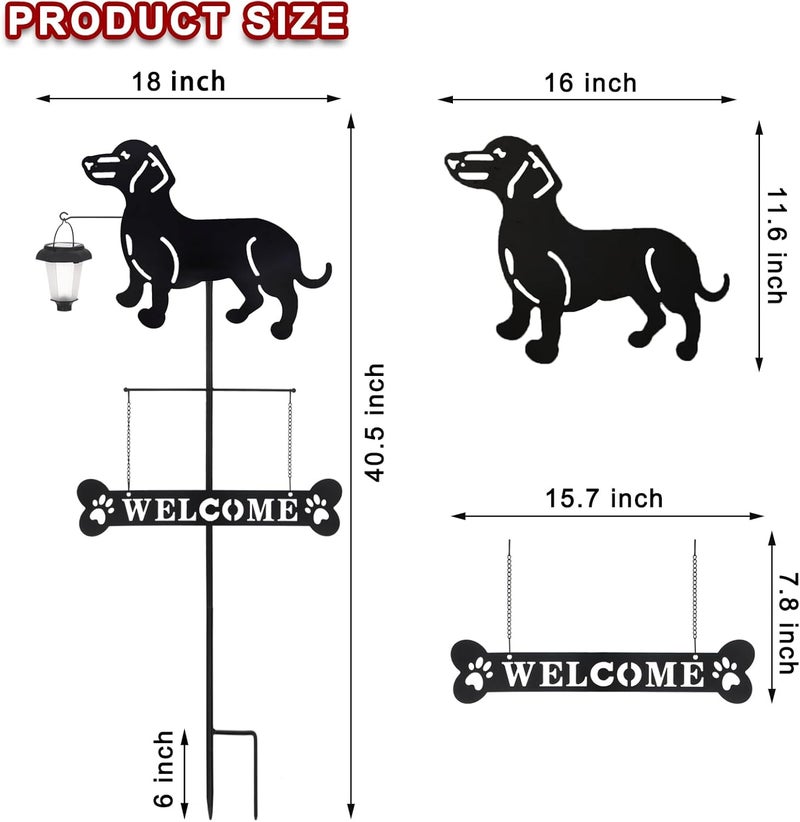BAYN Solar Dachshund Silhouette Dog Breed Welcome Sign with a Lantern Outdoor Decorative Garden Stakes for Yard, Lawn, Patio, Pathway - Image 3